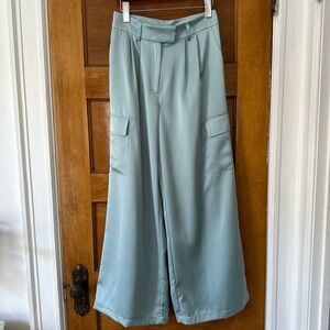 Aqua blue satin cargo trousers